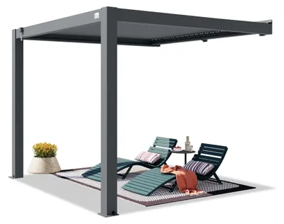 Zdjęcie produktu dla PRIMEYARD Pergola przyścienna tarasowa 3x3 m słupy aluminium z dachem z aluminiowych listew pergola przyścienna antracyt