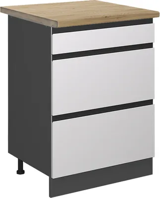 Zdjęcie produktu dla Szafka dolna do kuchni Vicco R-Line Biały 60 cm J-Shape z szufladami, BP Dąb, Model 46654
