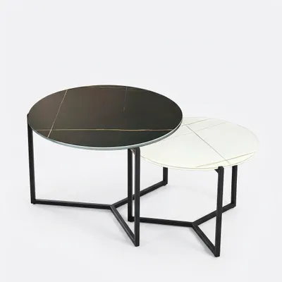 Immagine prodotto di Set 2 Tavolini Rotondi Effetto Marmo Ø60/Ø40cm Soggiorno Salotto Moderno