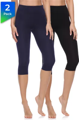 Produktbild von Merry Style Damen 3/4 Leggings Fitnesshose aus Baumwolle 2 Pack MS10-199 (Schwarz/Marine, L)