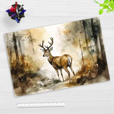 Produktbild von Schreibtischunterlage für Kinder und Erwachsene - Hirsch im Wald Gemälde - 60 x 40 cm - aus Premium Vinyl -  Germany