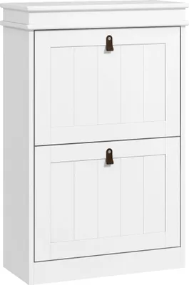 Obrázek produktu pro Botník - Úzký design - 2 výklopná dvířka - Nastavitelné police - Na 10 párů bot - 54 x 24 x 82,5 cm - Bílý