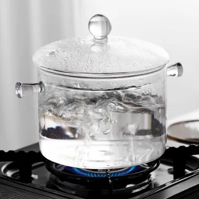 Produktbild von Hitzebeständiger Schmortopf, Kochgeschirr aus klarem Glas, transparenter Schmortopf mit Deckel für Herd und Mikrowelle, vielseitige Kochtöpfe für Nudeln, Suppe, Milch und Tee, für die heimische Küche