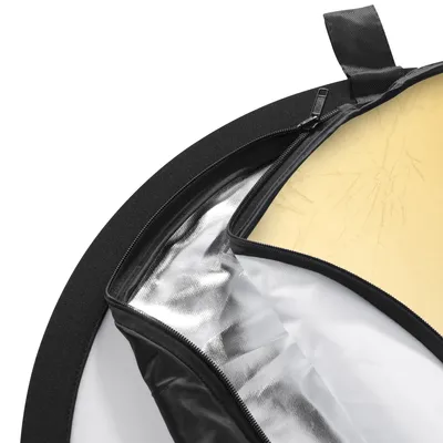 Produktbild von Walimex pro 5-in-1 Faltreflektor Set Ø 107 cm Goldfarben Silberfarben Weiß Schwarz Transparent inkl. Transporttasche, faltbarer Lichtreflektor