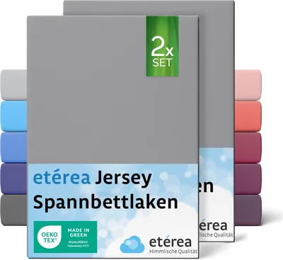 Produktbild von 2er Set Jersey Spannbettlaken Grau 120x200 cm - ETÉREA Jersey Spannbetttuch Bettlaken aus 100% Baumwolle - Größe 120x200 cm - Farbe Grau
