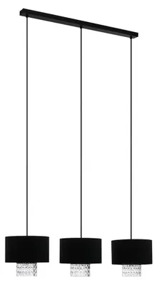 Produktbild von EGLO Hängelampe Sapuara, Pendelleuchte Esstisch, Deckenlampe hängend, Stahl in schwarz, Textil, Glas in schwarz, klar, E27 Fassung, L 124 cm