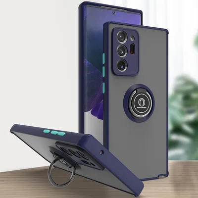 Produktbild von Samsung Note 20 Ultra Hülle, Ring Halter Ständer Matte Transluzent TPU Rahmen Stoßfest Schutzhülle für Samsung Galaxy Note 20 Ultra Blau