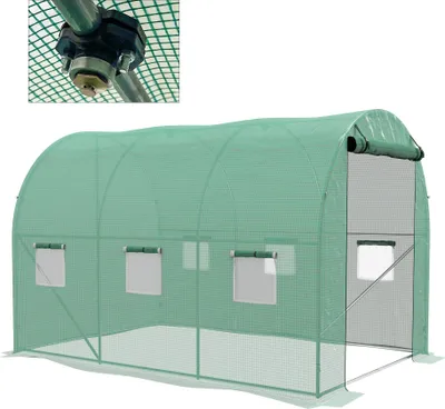Image de Serre de Jardin Tunnel 6 m2 avec systššme d'arrosage intšŠgršŠ, 3L x 2l m 6 fenšºtres Porte enroulable Vert