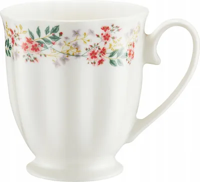 Productafbeelding van Porseleinen beker, 300 ml, wit met bloemenmotief, met voet, geschikt voor magnetron en vaatwasser