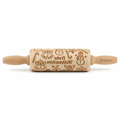 Image de Folkroll rouleau à pâte Joyeux Noël, junior, 23 cm, rouleau à pâtisserie, rouleau à gaufrer, modèle, motif, rouleau, bois de hêtre, 334942