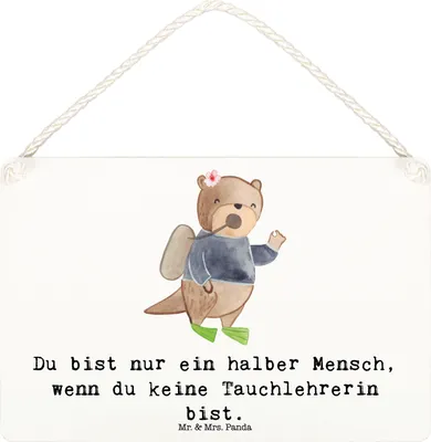 Produktbild von Mr. & Mrs. Panda Schild Tauchlehrerin Herz DIN A6 - Weiß - Geschenk, Spruchschild, Türschild, Wandbild Holz, kleine aufmerksamkeit, holzbild