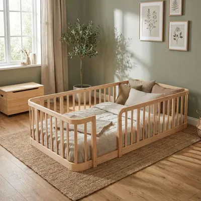 Produktbild von AIORBER Baby Laufgitter 90x200 cm, Modulares Schutzgitter mit 7 cm Stababstand, Abgerundete Kanten, Einklemmschutz, Erweiterbar für Baby & Haustiere, Naturholz