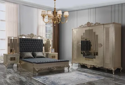 Immagine prodotto di Letto matrimoniale Chesterfield letto 5 pezzi letto d'oro