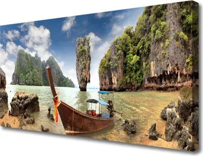 Produktbild von Tulup Leinwand-Bilder 100x50 Wandbild Canvas Kunstdruck Boot Gebirge Steine Landschaft