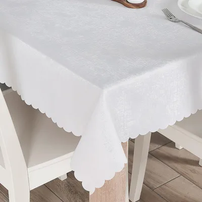 Image de Nappe imperméable, style minimaliste, blanche à petits motifs ronds, Pela 130 cm