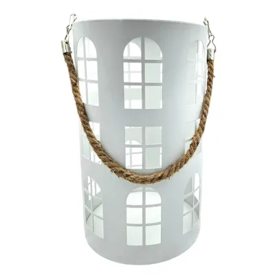 Produktbild von Laterne XXL Windlicht rund Haus weiß 35 cm Metall Kerzenhalter Industrial
