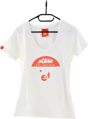 Produktbild von KTM Damen T-Shirt weiß orange mit großem Logo-Print auf der Front, Rund-Ausschnitt, figurbetont, Größen XS, S, M, L, XL, Größe:XS