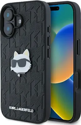Produktbild von Karl Lagerfeld Monogramm Choupette Head Pin - iPhone 16 Hülle (Schwarz)