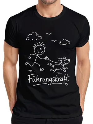 Produktbild von Führungskraft Hundeliebhaber Gassigeher Strichmännchen lustig Herren T-Shirt, Schwarz, M