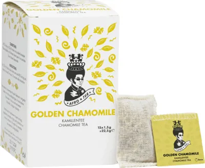 Produktbild von AFRO TEA Golden Chamomile Kamillentee - Premium Tee 15 Stück - 15 handgenähte Teebeutel mit Kamillenblüten von AFRO COFFEE