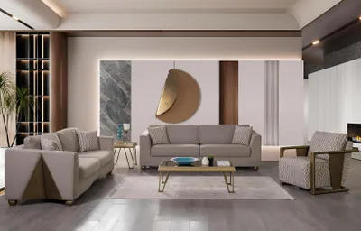 Immagine prodotto di Set divano beige 3+3, stile minimalista, angoli arrotondati, design moderno
