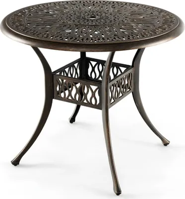 Produktbild von Runder Terrassen-Esstisch Bistrotisch aus Aluminiumguss mit Schirmloch Ø90 x 74 cm Braun