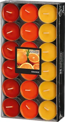 Produktbild von Flavour by GALA 36 "Flavour by GALA" Duftlichte Ø 38 mm · 17 mm orange - Orange "Ton in Ton" | Papptray (36 Stück)