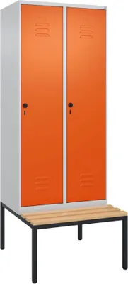 Produktbild von C+P Garderobenschrank "Classic Plus", Abteilbreite 40 cm, mit Sitzbank, Reinorange (RAL 2004), 212x80x50 cm/ 2 Fächer