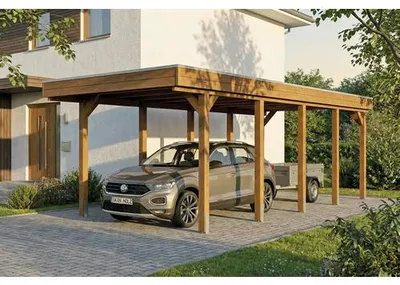 Produktbild von Einzelcarport SKAN HOLZ Friesland inkl. Pfostenanker, EPDM Folie 320 x 860 cm nussbaum
