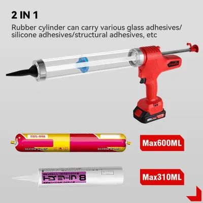 Produktbild von Kartuschenpresse - Akkubetriebene Dichtpistole - Set mit 2 Akkus - Mit 14 Edelstahldüsen - Breite 50 mm - EU-Stecker - Grau