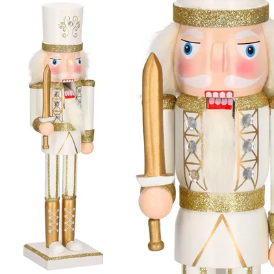 Immagine prodotto di Statuetta Schiaccianoci in legno soldato con spada altezza 38 cm crema Natale Decorazione natalizia