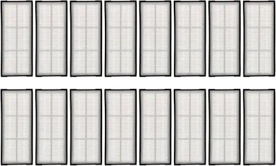 A grid of 16 identical white and gray HEPA filters for a robot vacuum cleaner.