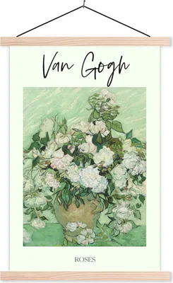 Produktbild von MuchoWow® Textilposter Kunst - Van Gogh - Rosen 120x180 cm mit holzfarbenen Rahmen - Textil-Plakat