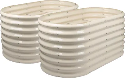 Two ivory-colored raised garden beds are shown against a white background.