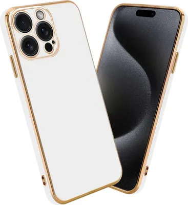 Produktbild von Cadorabo Schutzhülle für Apple iPhone 15 PRO MAX in Glossy Weiß - Gold Hülle flexibles TPU Silikon Cover Kameraschutz