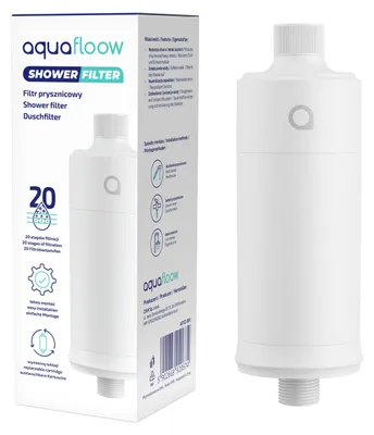 Imagen del producto de Filtro para ducha Aquafloow, filtro para cabezal de ducha que elimina la cal, el cloro y la suciedad, 20 unidades
