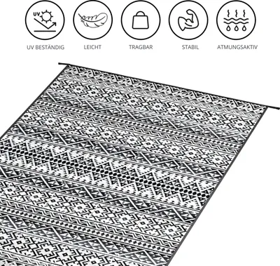 Produktbild von EVOCAMP Outdoor Teppich 270x400 cm, Kunststoffteppich, wetterfest für Terrasse, schwarz-weiß