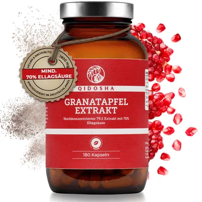 Produktbild von QIDOSHA Granatapfel Extrakt Kapseln 75:1, 70 % Ellagsäure hochdosiert, 180 Stück