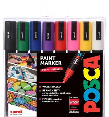 Obrázek produktu pro Sada akrylových popisovačů POSCA - PC-5M, 1,8 - 2,5 mm, základní barvy (8 ks)