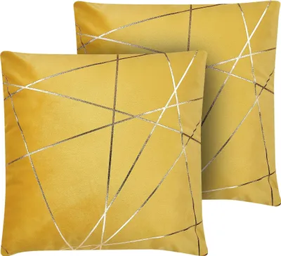 Obrázek produktu pro BELIANI Sada 2 rozptylových polštářů Žlutý samet 45 x 45 cm Zlato Geometrický vzor Dekorativní polštáře Vyměnitelné potahy Zapínání na zip Glam styl