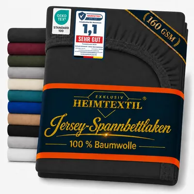 Produktbild von EXKLUSIV HEIMTEXTIL Jersey Spannbettlaken Deluxe 140 x 200 cm Schwarz 160 GSM, 100% Baumwolle Bed-Sheet Bettlaken Spannbetttuch Topper Leinentuch