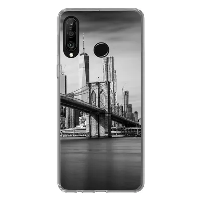 Produktbild von MuchoWow® Handyhülle Schutzhülle Hülle für Huawei P30 Lite Architektur - New York - Brooklyn Bridge - Wasser - Schwarz und weiß Silikon Softcase Handy Hülle - Handyhülle
