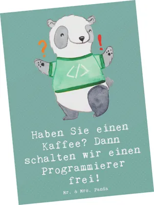 Produktbild von Mr. & Mrs. Panda Postkarte Programmierer Kaffeezeit - Meeresbrise - Geschenk, Ansichtskarten, bildkarte, Postkarten, Programmiersprachen, Grußkarte, Fotokarte, Kaffee