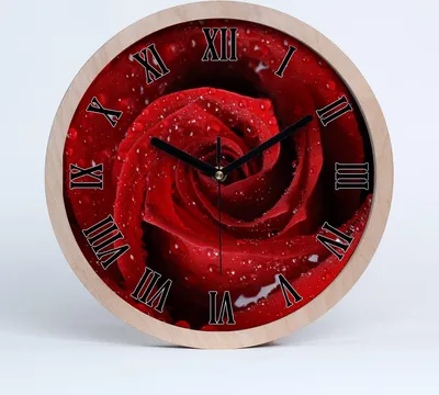 Produktbild von Holzuhr 20fi cm wanduhr - schwarze Spitzen - Tropfen auf Rose