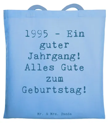 Produktbild von Mr. & Mrs. Panda Jutebeutel Spruch 1995 Geburtstag - Sky Blue - Geschenk, Tasche, Glückwunsch, Alter, einzigartige Geschenke, Geburtstagskind, Laptoptasche, Shopping