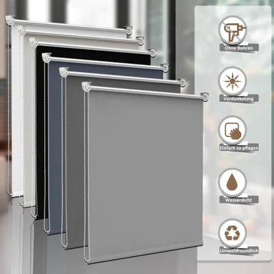 Produktbild von Verdunklungsrollo 90 x 130 cm Thermorollo Fensterrollo Hellgrau Klemmfix Rollo ohne Bohren