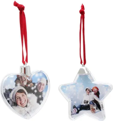 Produktbild von Deknudt S66FF1 Weihnachtsanhänger Foto Stern Herz 8,5 cm Kunststoff sortiert