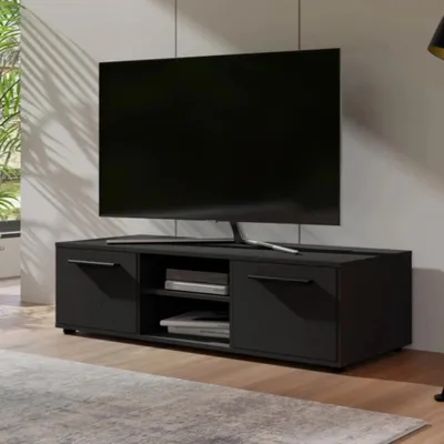 Produktbild von Modena TV-Lowboard 150 cm – modernes TV-Unterteil mit Stauraumschränken und offenem Fach, funktionales Möbelstück für Wohnzimmer und TV-Bereiche (Schwarz)
