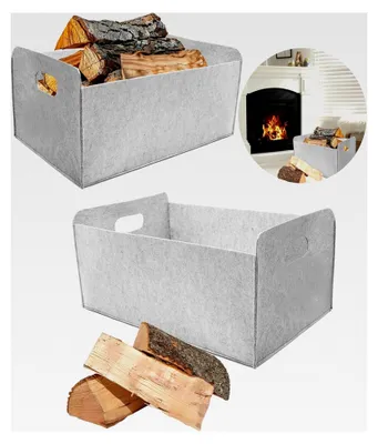 Produktbild von 2 Stück Filztaschen für Kaminholz, faltbar, grau