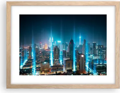 Produktbild von Gerahmtes Poster - Rahmen in heller Eiche - Stadt Nacht Straße - 40x30 cm - Wand Bild - Wanddeko - Wandbilder - Wandposter - Bilderrahmen - Bilder - Kunstdruck - Wandbild - P2NAA40x30-3903